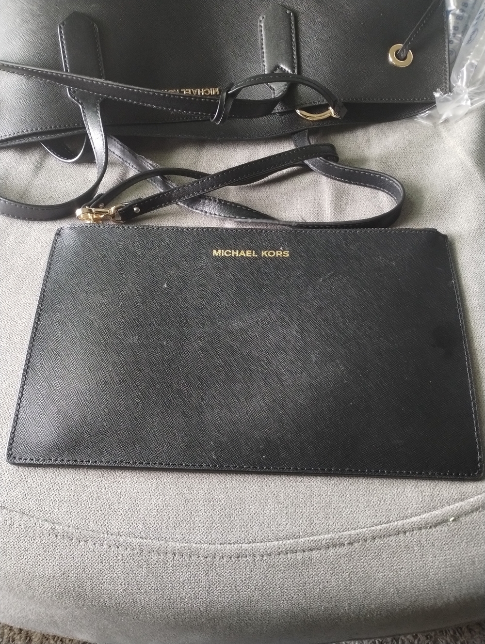 Michael Kors Trista Black Leather Tote Bag with Gold Accent - Picture 8 of 11